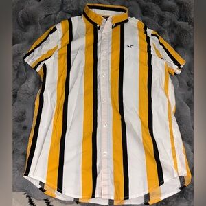 Hollister Men's Yellow and Black Striped Shirt